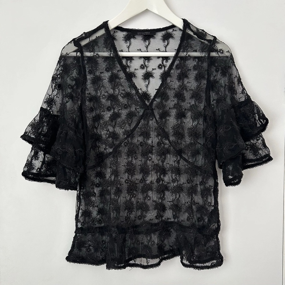 Allsaints Ruffled Embroidered Top